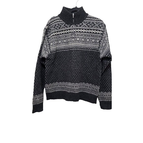 Gap Men's Nordic Pattern Half-Zip Wool Sweater Charcoal Gray & White Size M 100% - Picture 1 of 8